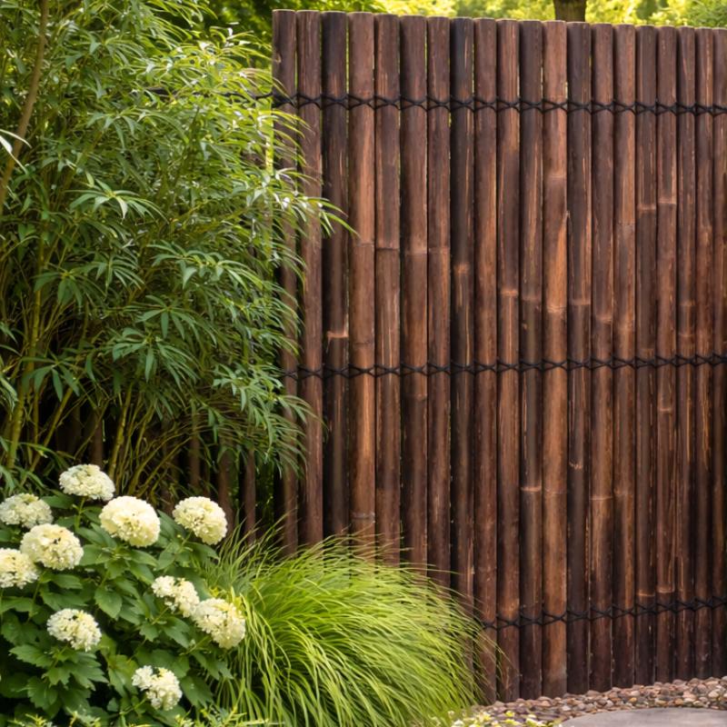 Clôture en panneaux de demi bambou noir