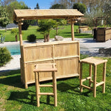 Petit Bar en Bambou avec 2 Tabourets – Style Naturel & Compact | Livraison OFFERTE